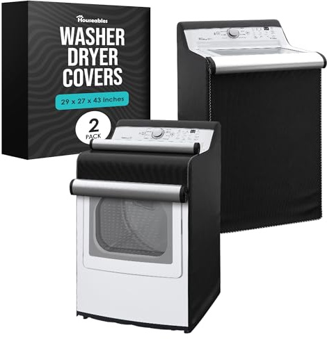 Houseables Washer and Dryer Covers, Washing Machine Cover, Washer Machine Protector, For Top Load & Front Load, Wash And Dry Laundry Protection, For Outside, Outdoor, Waterproof, Dust, Black, 2 Pack
