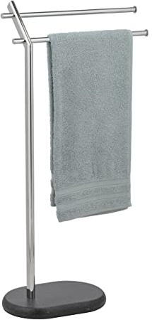 WENKO Handtuchständer Puro, freistehender Handtuchhalter oder Kleiderständer mit Schwerer Bodenplatte aus Polyresin in Granit-Optik, Chrom-Gestell mit 2 stufenförmig angeordneten Stangen, Anthrazit