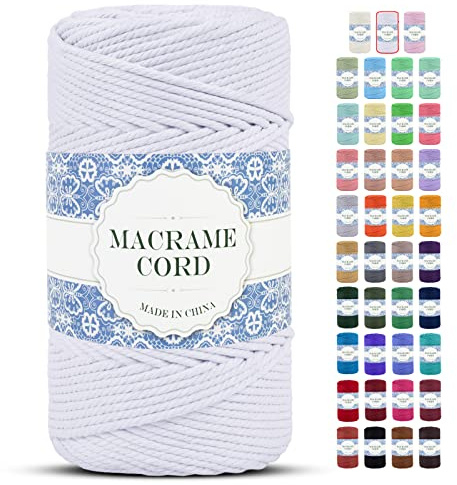 Uiopa Makramee Garn 4mm x 200m Natürliche Baumwollkordel Baumwollseil Baumwollgarn Baumwollschnur, Macrame Cord 4mm für DIY Basteln Stricken Wandbehang Pflanze Aufhänger Boho Deko (Weiß)