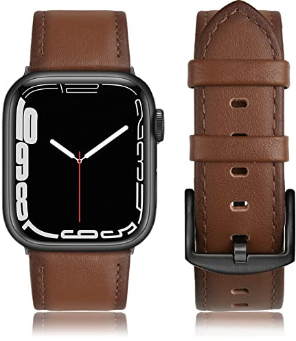 Tuocal Cuir Véritable Bracelet Compatible avec Apple Watch 42mm, 44mm, 45mm, 46mm Homme et Femme, Remplacement Bracelet Compatible avec iWatch Series 1 à 10