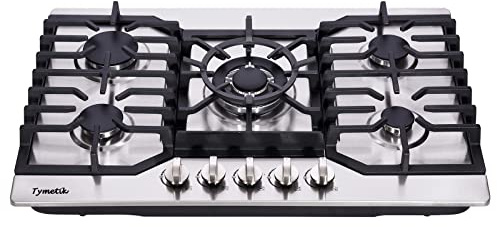 Tymetik Gas Cooktop 30 Inch, 5 High Efficiency Burners Gas Stovetop Stainless Steel Built-in Gas Stove Top Propane/Natural Gas Convertible Gas Hob