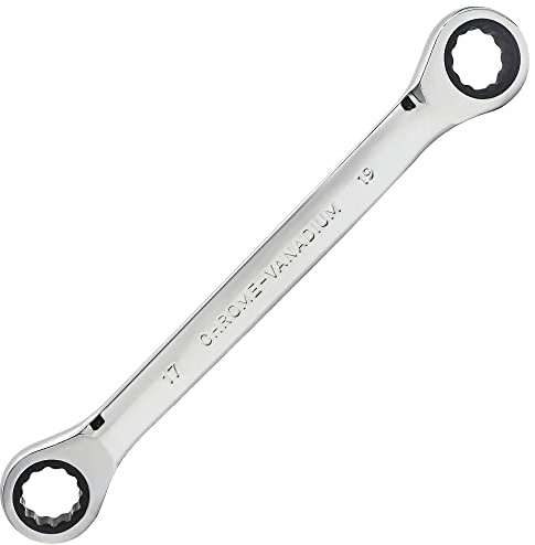 FOCMKEAS Double Box End Ratcheting Wrench 17mm x 19mm Metric 72 Teeth 12 Point Ratchet Gear Spanner Tools, Heat-Treated CR-V