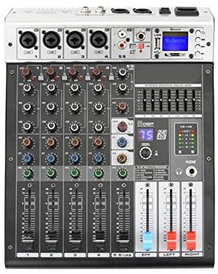 LERORA Equipo de DJ para Fiesta ADM-GBR6 Efecto de repetición de Potencia Fantasma de la Serie 48V USB Función Bluetooth Karaoke DJ Consola 9 9DSP Mezcla Audio 6 Canal (Color : ADM-GBR6)