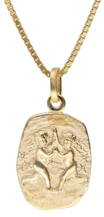 trendor Zwilling Sternzeichen Gold 333 mit vergoldeter Silberkette 15382-06 | klassischer Tierkreiszeichen Anhänger für Damen oder Herren, zeitloser Halsschmuck