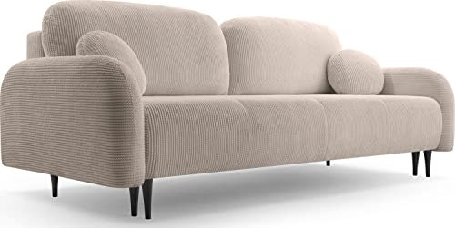 WFL GROUP Sofa mit Bettkasten - Schlafsofa mit Schwarze Holzbeinen - 3-Sitzer Sofa Couch mit Schlaffunktion Bettfunktion Skandinavisch Polstergarnitur - Beige
