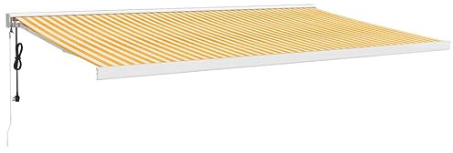 vidaXL Markise, Sonnenmarkise Einziehbar, Gelenkarmmarkise für Terrasse Balkon, Sonnenschutz Terrassenmarkise Balkonmarkise, Gelb Weiß 5x3m Stoff Aluminium
