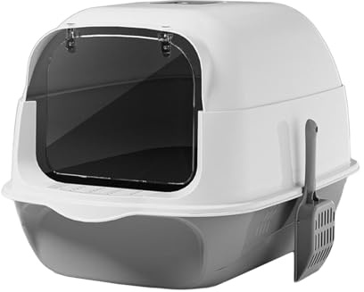 ＡＷＨＡＯ Lettiera per Gatti con Cappuccio, Lettiera per Animali Domestici, Sabbiera Portatile con Porta, Lettiera per Gatti Rimovibile, Grande Toilette per GAT, Grigio