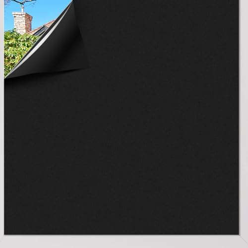 KROMAPOLIS mattierte Fensterfolie - undurchsichtige Privatsphäre schwarzes Glas Aufkleber, kein Klebstoff statische Haftung, Wärmeregulierungs-Fensterfoliene-44.5 x 200