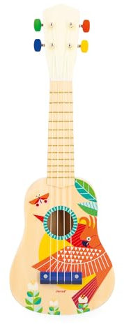 Janod - Gioia Ukulele aus Holz - Musikinstrument für Kinder - Rollenspiel und Musikalische Früherziehung - Wasserfarbe - Ab 3 Jahren, J07652