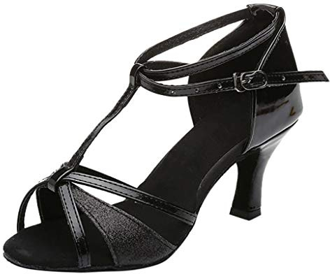 Chaussures De Danse Latine Femme Noires, Confort Talon Haut pour Tango, Soirées, Marche Sportive - Bout Ouvert, Sandale De Salon, Salsa