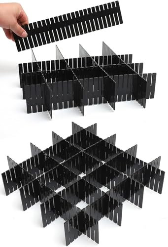 Flytianmy 18 Stück Schubladenteiler, Verstellbare Schubladen Organisers Separatoren für Unterwäsche, Socken, Kosmetik, Schlafzimmer, Büro, Schwarz