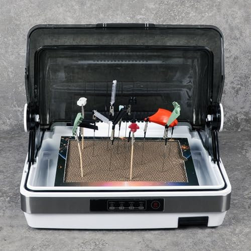 Airbrush Spray Booth,Large Capacity model spray booth with Dust Cover,airbrush paint booth,Four gear timing Temperature Setting Spray Paint Dryer,for Spraying Models, Arts, Crafts ( Size : 34*28*25cm
