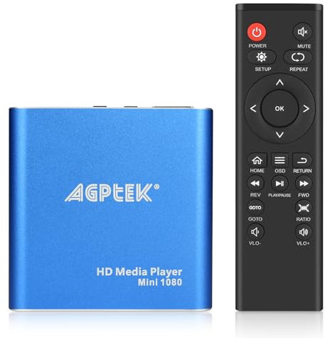 Lettore Multimediale, 1080p HDMI Lettore Multimediale per TV Mini HD Media Player con Telecomando per -MKV/RM- Unità USB HDD e Scheda SD(blu)