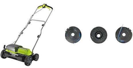 Ryobi RY18SFX35A-0 18V One+ Cordless 35cm Brushless Scarifier, 18 V, Vert & Lot de 3 Bobines Simple Fil Ø 1,6mm, Longueur 4,5m pour Coupe-Bordure Électrique sur Batterie - Fil Résistant
