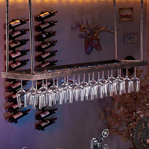 IBOWZ Deckenverzierung Deckenregal Retro-Stemware-Rack aus Metall, Weinglashalter aus Eisen, Weinglas-Hängeregal zur Deckenmontage, höhenverstellbar, Bars, Restaurants, Küchen, Ausstellungsregal