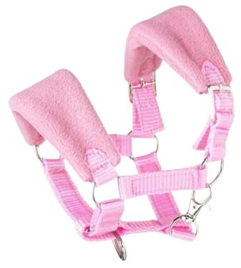 Panduro Hobby Horse mit fleecegefüttertem Halfter für Steckenpferde, mit gepolsterter, wärmender Nasen- und Genickstück – Ideal für Hobbypferde – Fleece-Rosa