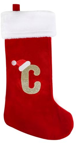 SULOLI Personalisierte Weihnachtsstrümpfe mit Buchstaben,43 cm Bestickter Nikolausstrumpf,Christmas Stockings Weihnachtssocken Zum Aufhängen für Weihnachtsbaum und Süßigkeiten (C)