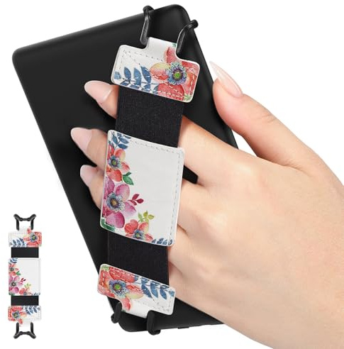 MoKo Weich Handschlaufe für 6 - 8 Kindle eReaders Fire Tablet - Hochelastisch Vielseitig Fingerhalterung Griff Halter für Kindle/Kobo/Voyaga/Lenovo/Sony E-Book, Duftende Blume