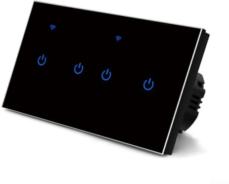 Smart WiFi Touch Switch, Touch Light Switch Tempered Glass Panel LED Light Switch, Smart Light Switches(4 Gang-Black)