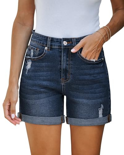 Vetinee Short Jean Femme Taille Haute Bermuda Jean