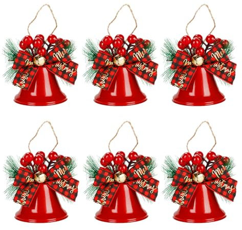 LUCKGONI Mehrzweck-Weihnachtsglocken, Ornament, stabiles Metall und Holz, Dekoration für Festival, Zuhause, Zubehör, Ambiente, 6 Stück