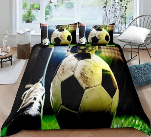 Copripiumino E Federa 3D, 260X230 Cm Calcio, Completo Da Letto In Microfibra Ipoallergenica, Resistente All'Umidità, Resistente Agli Acari Della Polvere -12856443161