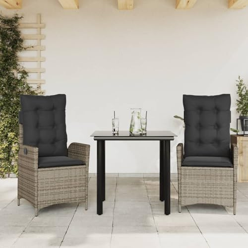 IKAYAA 3tlg. GartenEssgruppe mit Kissen Grau Poly Rattan,Balkon Tisch Und Stühle,Essgruppe Garten,Sitzgruppe Garten,Sitzecke Balkon,Balkon Sitzecke,Garten Essgruppe