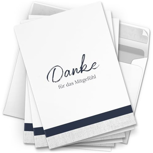 Danksagungskarten Trauer – 10 Klappkarten mit Umschlägen – Danke für das Mitgefühl – Trauerkarten Danksagung mit Text – Dankeskarten Trauer nach Beerdigung