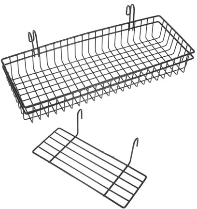 TOPPERFUN 2piezas Cestas De Pared De Metal Negras Resistentes con Ganchos Ajustables Estantes Colgantes De Rejilla para Cocina Baño Oficina y Almacenamiento Doméstico