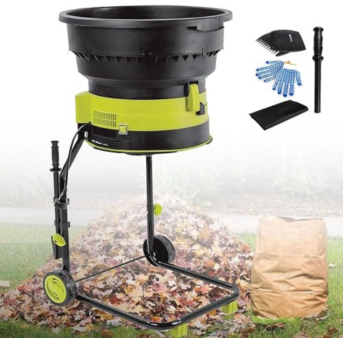 Biotrituratore Elettrico Tritafoglie,Potenza 2500W Trituratore Foglie,trituratore elettrico per foglie con rapporto di riduzione 17:1,54cm Ampia apertura dell'imbuto,50mpowercord