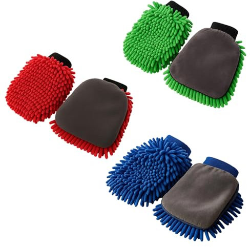 3pcs Gants de nettoyage en microfibre pour voiture,Kit Nettoyage Voiture (Bleu Foncé, Vert, Rouge) Super Absorbant,pour tous les types de nettoyage de voiture, utilisation quotidienne à la maison