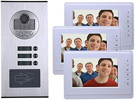 JKJZSALJ Système d'interphone vidéo pour 3 Appartements/Maison avec caméra HD 1000TVL de 7 Pouces, Sonnette de Porte pour Maison RFID IR-Cut, A，D