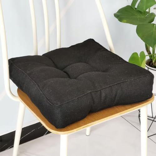 Mineliste Sitzkissen Stuhlkissen 50x50x9cm für Indoor und Outdoor aus Baumwolle Dicke Polsterung Steppkissen/Bodenkissen, Stuhl Sitzpolster Passt für Haus, Garten, Büro und Autositze,Schwarz