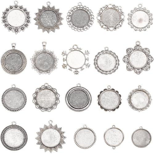 SUNNYCLUE 1 Box 20 Stück 25mm Blanke Lünetten Anhängerschalen Runde Lünetten Anhängerschalen Antikes Silber Metall Floridnsockel Cabochon Fassungen Charms Für Die Schmuckherstellung Foto Fundstücke H