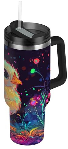 Amooorous Aesthetic Bantam - Botella de agua reutilizable con aislamiento al vacío con popote y tapa con pajita, taza de café grande decorativa para el hogar, la oficina o el coche, vasos para bebidas