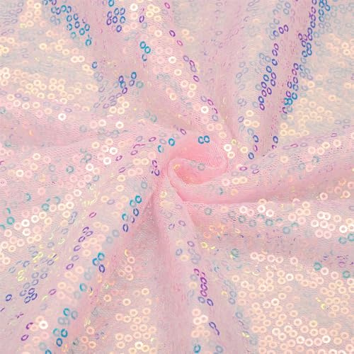 sourcing map Iridescent Pink Sequin Fabric, by the Yard, 1 Yard Length 4.3ft Wide Sequin Velvet Fabric Shiny Sparkly Cloth for DIY Sewing, Dress, Backdrop, Tablecloth, Table Runner
