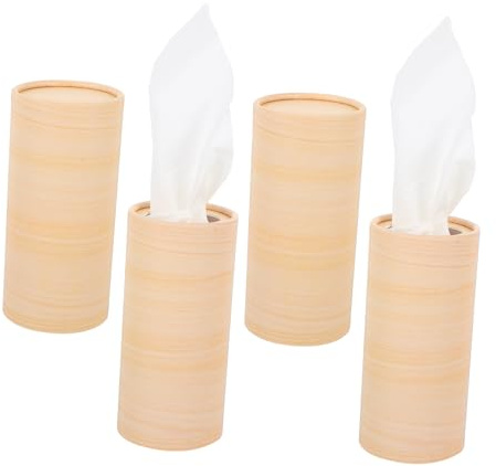 Homoyoyo Caja de Pañuelos Cilíndricos para Coche Diseño Recargable de Papel Khaki, Tubo de Papel Higiénico para Coche Adecuado para Viajes y Decoración, 4 Piezas