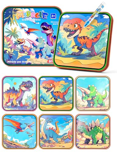 Prism Petal Dinosaure réutilisable Livre de Peinture à l'eau Jouets pour Enfants, Jeux de Livres d'aquarelle Magique avec Stylo à Eau Conte de fées pour 3 Ans et Plus garçons et Filles (Dinosaure)