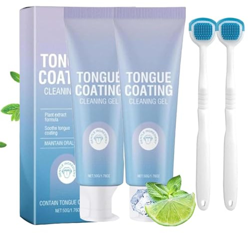 Ensemble De Gel De Nettoyage De La Langue Avec Brosse,Formules Douces Et FraîChes à La Menthe,Efficace Contre La Mauvaise,Pour Une Haleine FraîChe (Arôme menthe-002, 2 pièces-B)