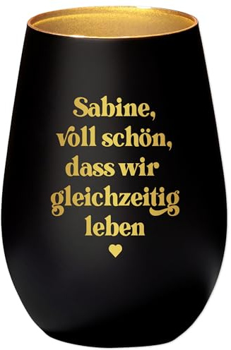 Voll schön DASS wir gleichzeitig Leben Windlicht personalisiert Geschenk Freundin Frau Teelicht Kerzenglas mit Gravur (Schwarz)