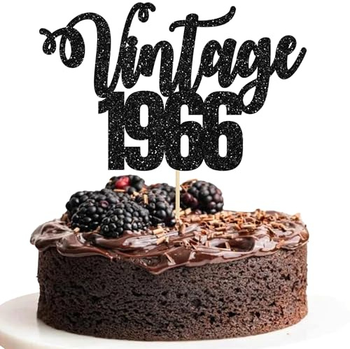 Gyufise 1 Pack Vintage 1966 Cake Topper Glitter Happy 60th Birthday Cake Decorations for 60th Men and Women Birthday 60 Fabulous and Happy Sixty Party Supplies Black