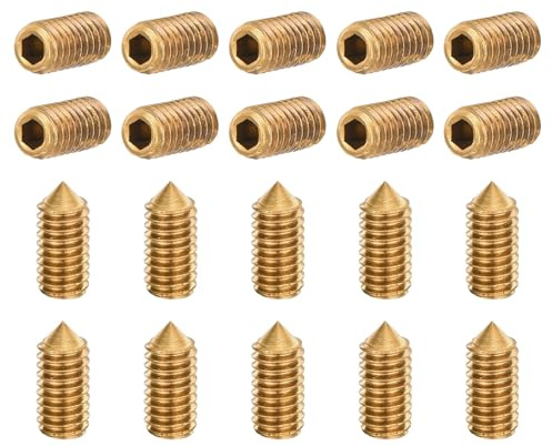 QUARKZMAN 20 Stück Madenschrauben M4x10mm Messing Kegelspitze Goldton | Innen-Sechskant, Für Maschinen Hausreparaturen Und Befestigungen, M4x10mm, Messing, Kegelspitze, Innen-Sechskant