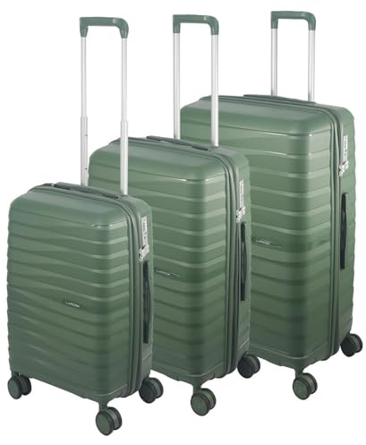 Laroqx Hartschalen Kofferset 3-teilig, Grün | Polypropylen, 55/66/74 CM (43L/65L/110L), Hochbelastbar, TSA Zahlenschloss, 360° Doppelrollen, Teleskopgriff