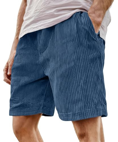 Generico Kirakuco Giapponese Pantaloni Corti da Uomo Estivi in Velluto a Coste Bermuda con Tasche Leggeri Morbido Comodo Pantaloncini Casual Corduroy Nero S-5XL