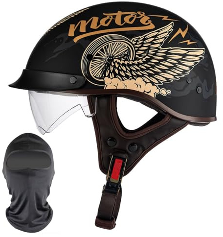 XYYYM Casque Jet Moto Adulte avec Pare-Soleil, Allemand Casques Bols Vintage Homologué ECE, Casque Semi-Ouvert Rétro pour Homme et Femme, Demi Casque de Scooter Vélo Cruiser, 54-63cm