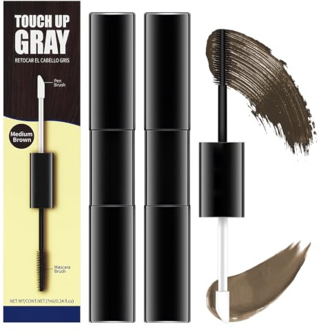 2 Stück Haar Mascara, Doppelseitiger Pinsel, Schnell Abdeckend, Abwaschbar Haarmascara Braun, Haarfärbestift für weiße Haare und dünne Bereiche, 7ml/Stück