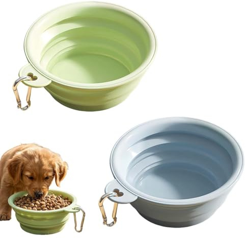 ZENQARI 2 Pezzi Ciotola per Cani Pieghevole, Ciotola Viaggio Portatile per Cani, Leggero e Impermeabile, Ideale per Escursionismo, Viaggio e Addestramento, Colori Blu e Verde