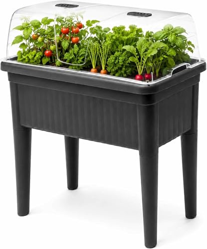 DIVCHI Raised Garden Bed Planter Box Outdoor Patio Greenhouse Vegetable & Herbs Grow Box with Lid & Legs Black - Durable Portable & Versatile Planter for Small Spaces & Easy Planting & Care