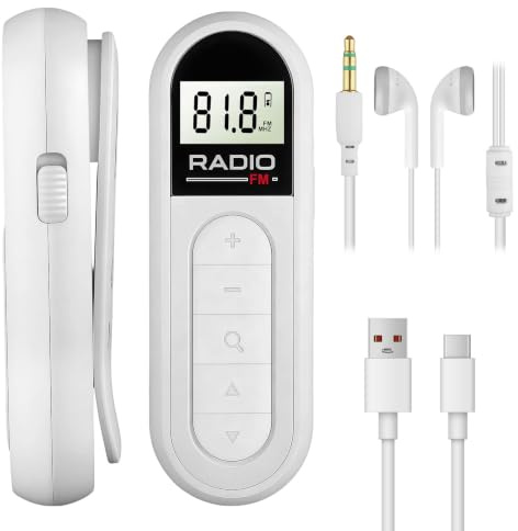 Radio de Portátil, Radio Pequeña FM Bolsillo Recargable con Auriculares