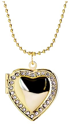 Feng Shui， Accesorios para niñas Collar con medallón de corazón de Plata de Ley 925 para Mujer, Collar con Colgantes de Fotos en Forma de corazón, Collar con Colgante de medallón, Collar con medallón